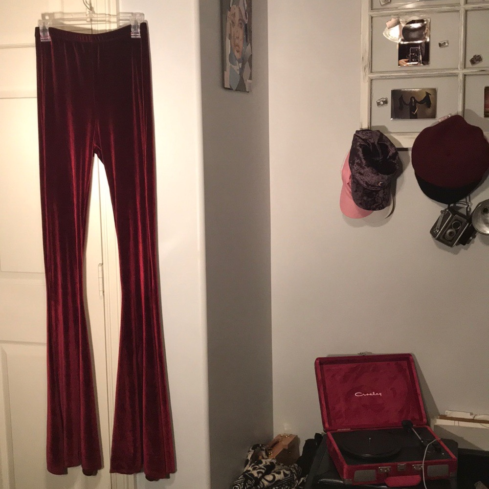 RARE PYLO Red velvet high waisted bell bottoms.